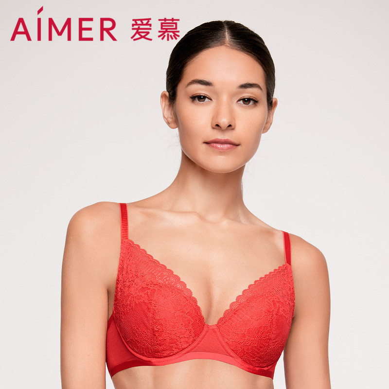 特价专柜正品爱慕内衣大胸显小红色薄棉杯有钢圈性感文胸AM126311