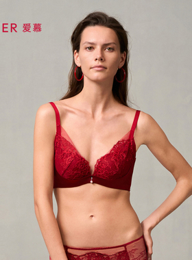 爱慕婚礼之夜内衣女红色3/4水袋杯性感蕾丝小胸聚拢文胸AM14A051