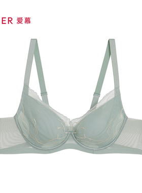 爱慕24AW简韵内衣女软钢圈悬浮薄杯大胸显小蕾丝文胸AM13A031