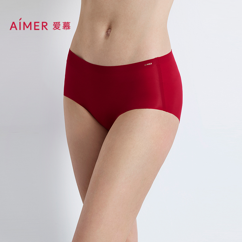 爱慕25秋冬NONOBRA内裤女本命年红品净痕中腰平角裤AM23A771