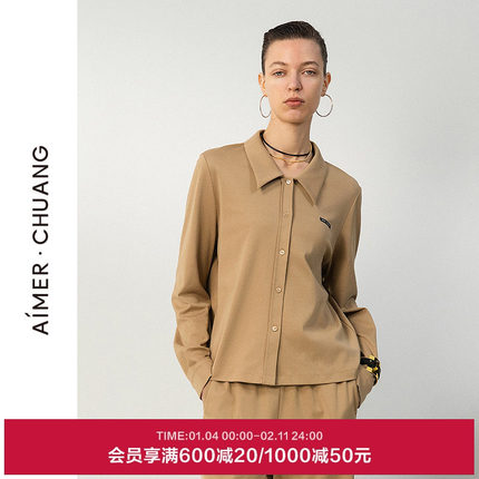 AIMER CHUANG25夏时空5女士棉质双面布翻领休闲长袖上衣CA451611