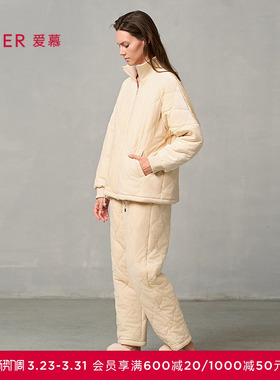爱慕晴棉睡衣女秋冬加厚可外穿长袖长裤分身家居套装AM46A141