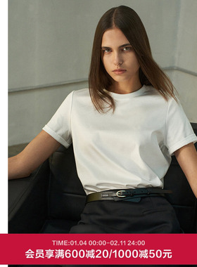 AIMER CHUANG不染女士春夏棉质双面布圆领短袖T恤上衣CA721241