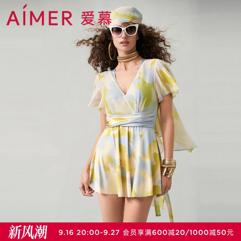 爱慕半夏清光女士春夏性感连体带袖裙式泳衣AM689752图片