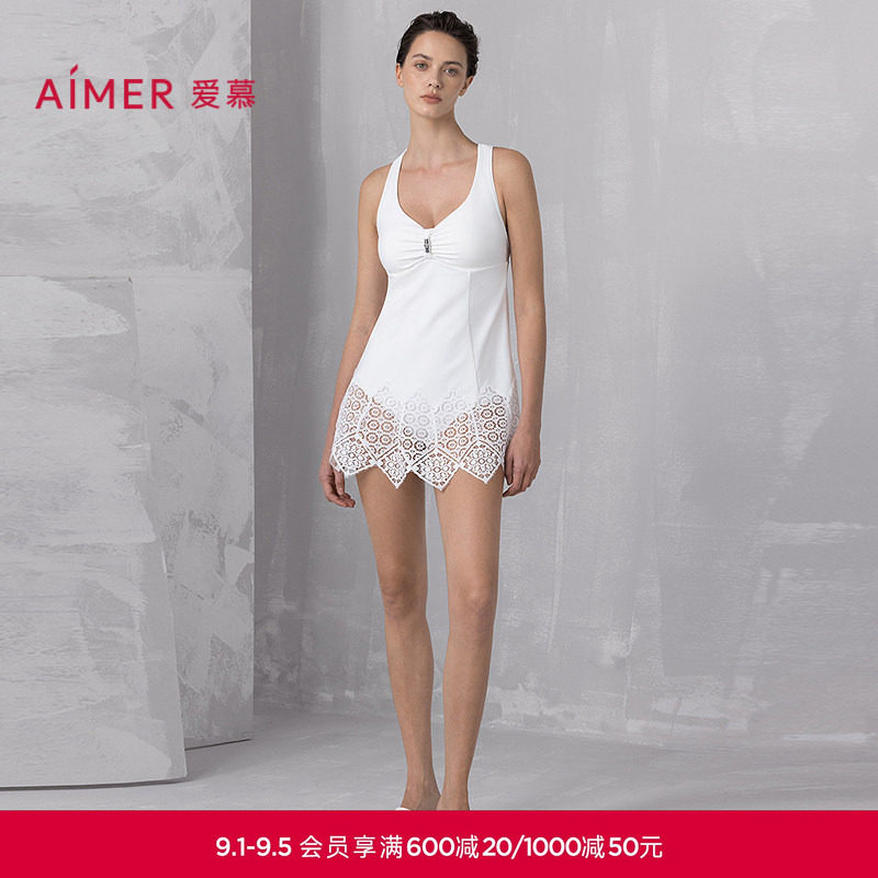 爱慕夏时女士海边性感蕾丝裙式连体泳衣AM68B313图片
