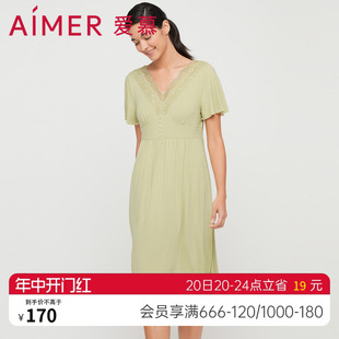 可外穿蕾丝深V领家居服胖MM大码 爱慕睡衣女夏季 短袖 睡裙AM447131