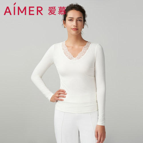爱慕保暖衣女士柔软润肤V领长袖上衣内搭打底衣AM728822