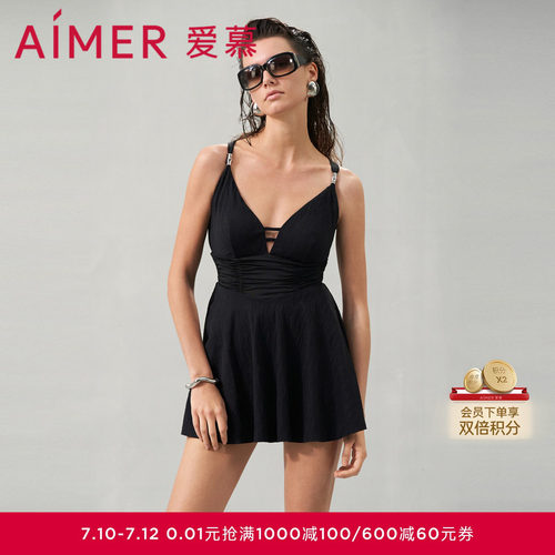 爱慕清浪逐夏女士性感夏季深V裙式连体泳衣AM689301