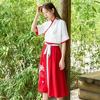 Trang phục Trang phục Váy rộng tay áo hàng ngày Cải thiện Hanfu Nữ mùa hè Học sinh Thiết lập kiểu Trung Quốc Phù hợp với ngực ngắn - Quần áo ngoài trời áo khoác nam mỏng nhẹ