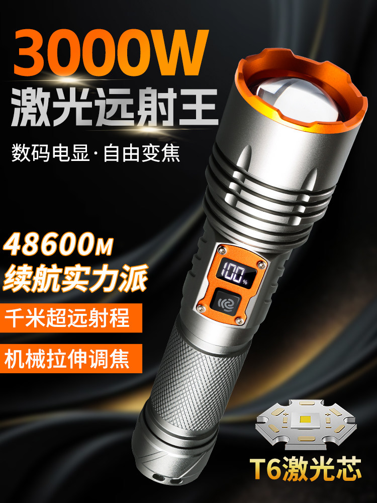 手电筒2025新型强光可充电超亮远程超长电池寿命白色激光伸缩变焦