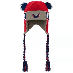 北美NHL大联盟幼童儿童冰球刺绣队标针织抓绒保暖护耳骑警冬季棉