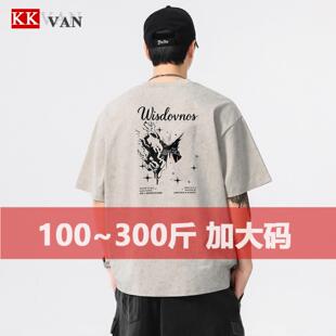 潮插肩印花短袖 100%纯棉大码 新品 夏季 宽松水洗扎染T恤上衣男 男装