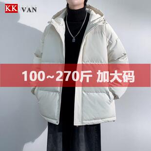 250斤棉服男加厚潮牌大码 连帽棉袄纯色休闲面包服棉衣男外套学生