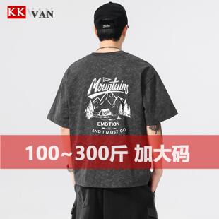 潮插肩圆领T恤男宽松百搭扎染印花短袖 100%纯棉大码 新品 夏季 男装