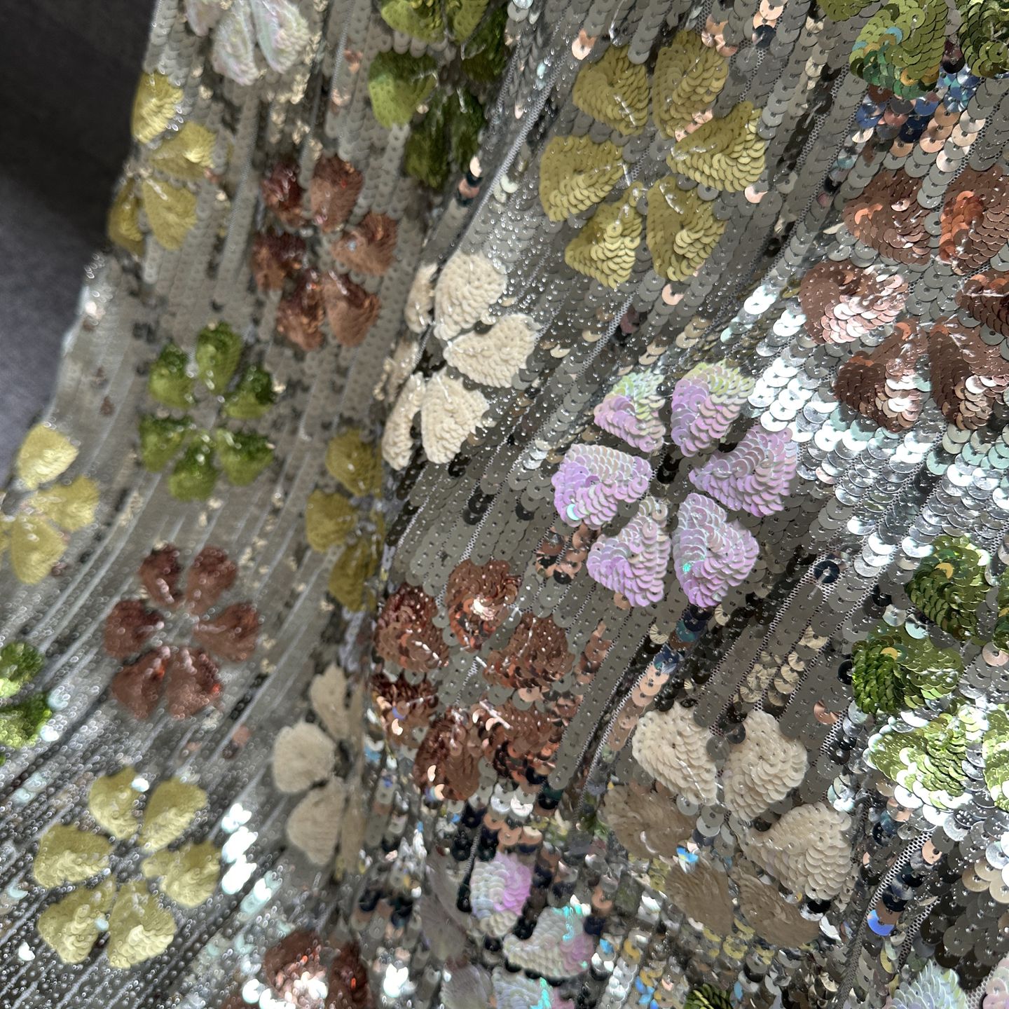 白银绿亮片网纱刺绣蕾丝面料服装舞台装旗袍礼服布料手工制作布艺