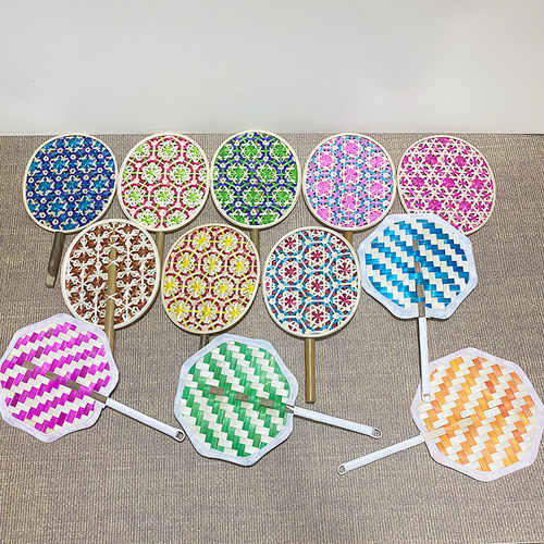 竹编扇子古风彩色竹编扇