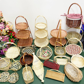 手工竹编提篮圆形水果篮婚庆篮子围炉煮茶点盘茶艺酒店多层火锅篮