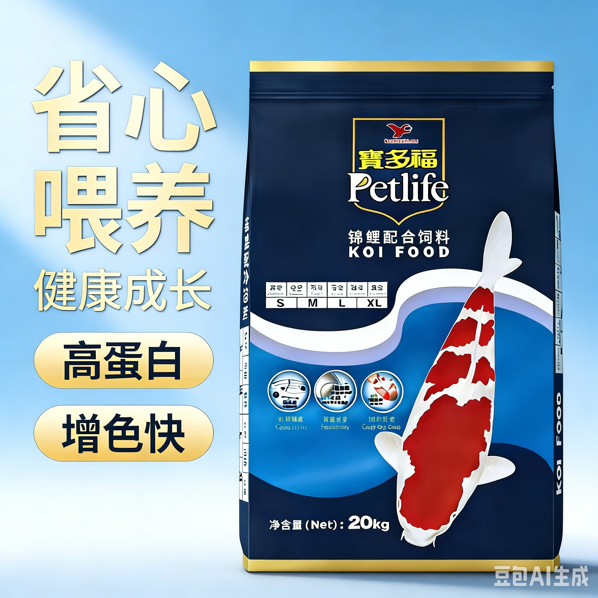台湾统一宝多福锦鲤专用饲料20KG鱼粮不浑水金鱼育成色扬增体鱼食