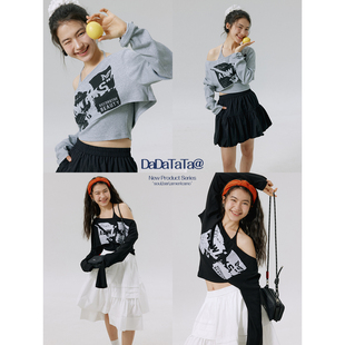两件套 晶咕白标DADATATA 街头chill 印花T恤吊带胖mm大码 女装
