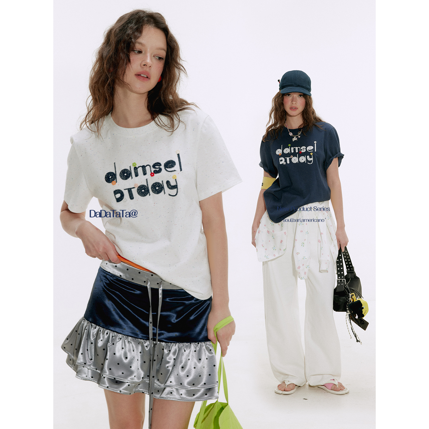 晶咕白标DADATATA【彩虹翻糖】100棉胸前刺绣短袖T恤简约格调上衣