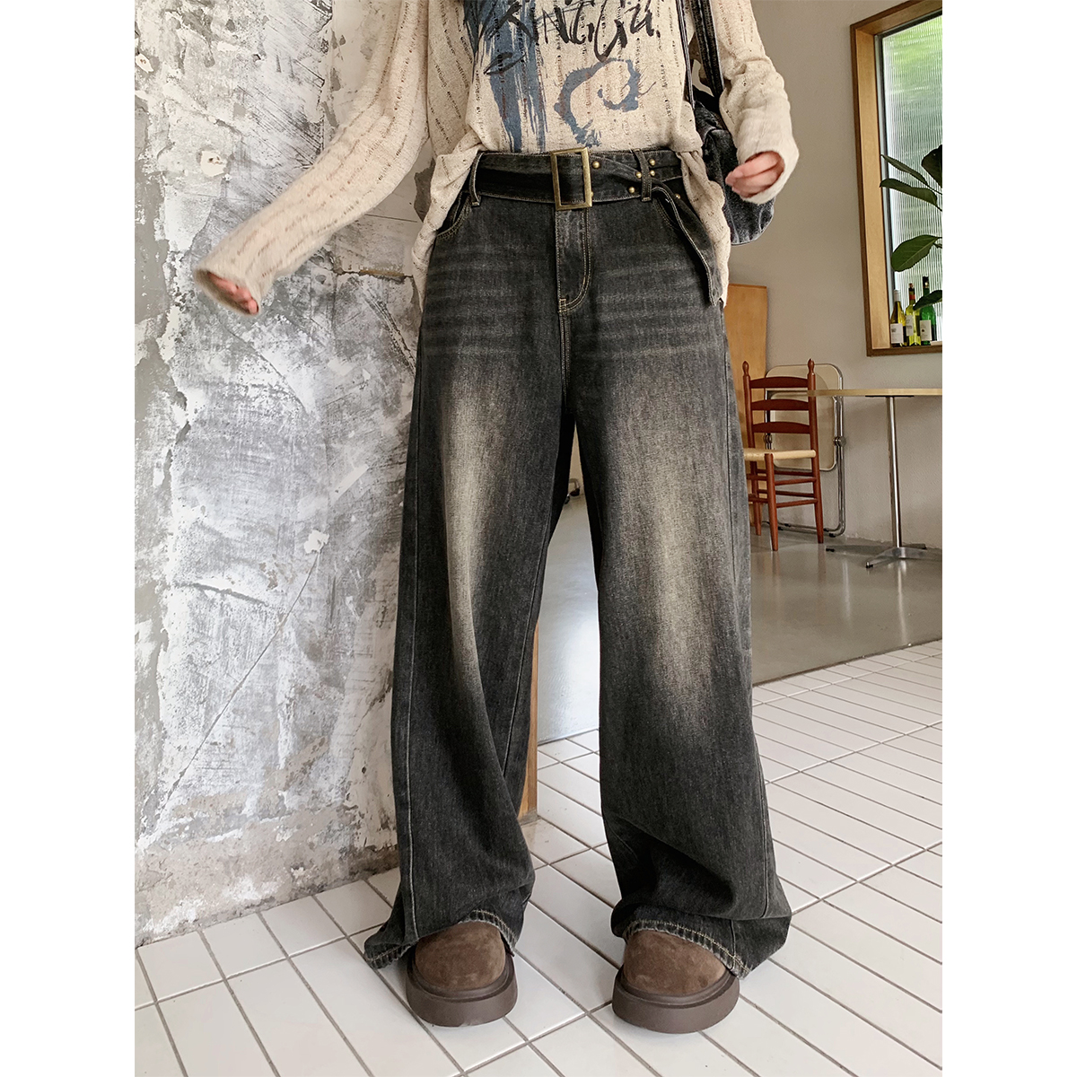 铆钉牛仔裤2024年秋季长裤