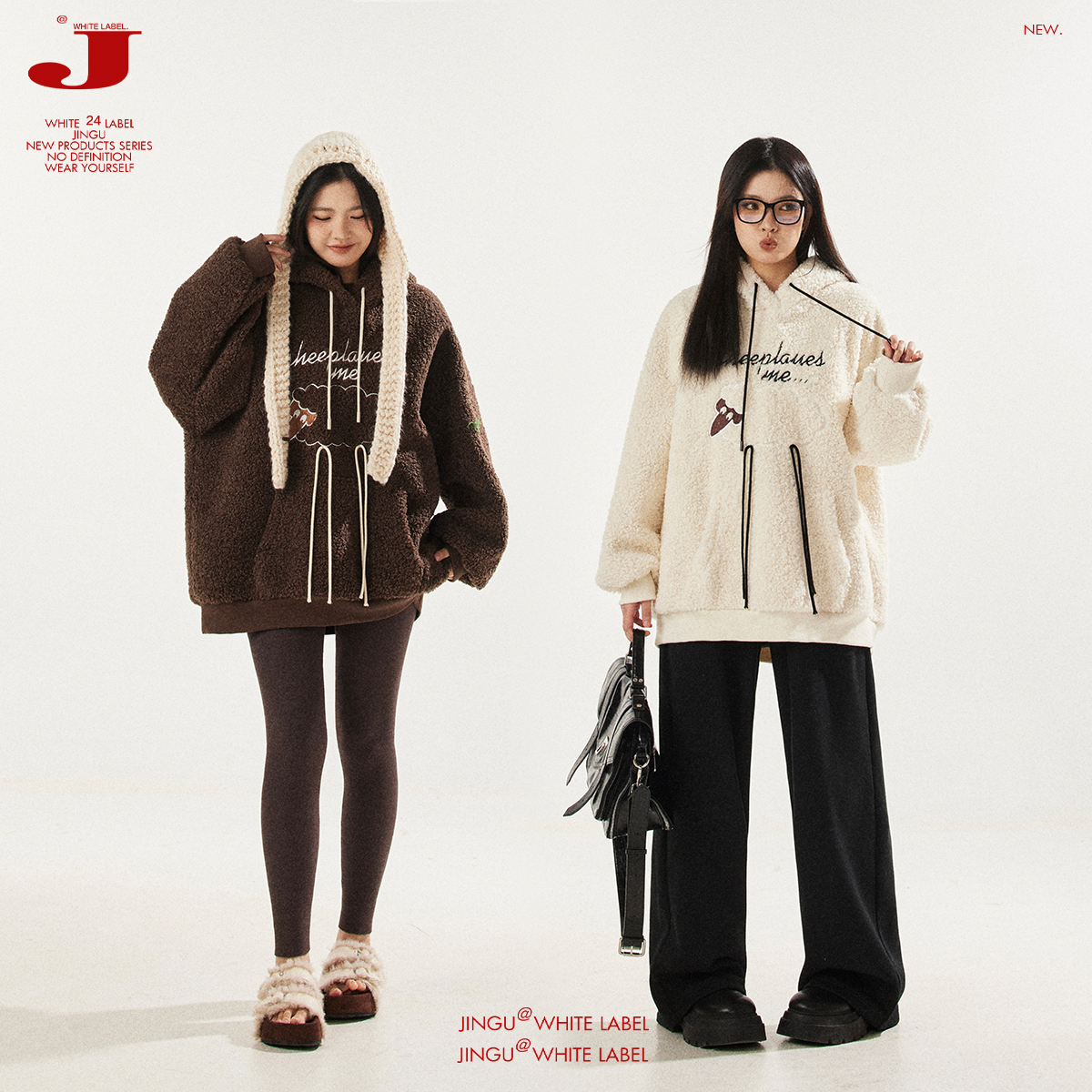 晶咕白标DADATATA刺绣颗粒绒连帽加厚卫衣女冬季大码上衣