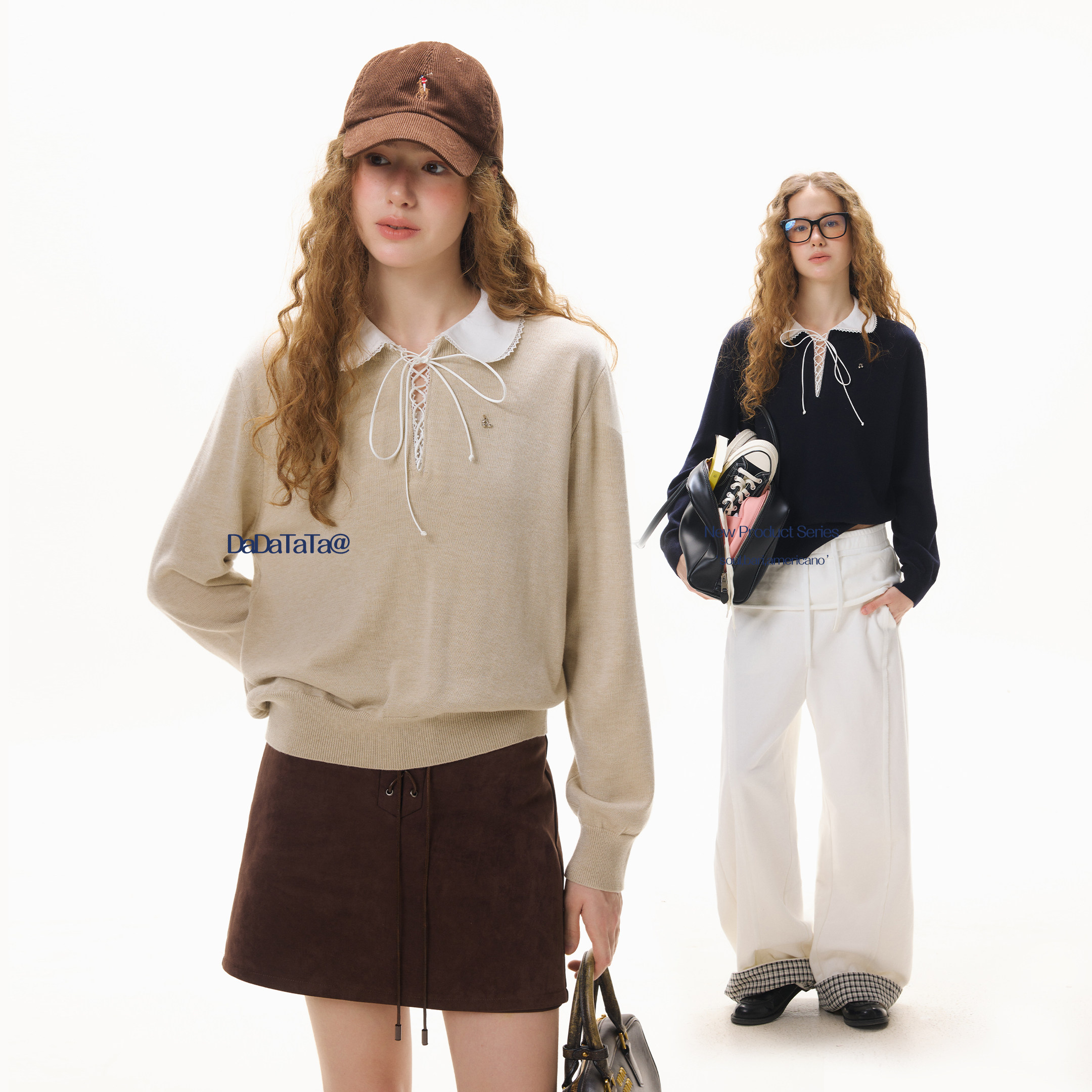晶咕白标DADATATA2026春季新款【预科少女】领口系带套头针织毛衣
