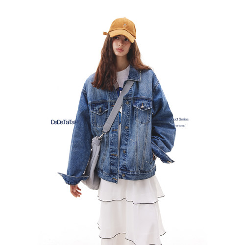 晶咕白标DADATATA【塞尔旧街】复古水洗时髦百搭牛仔外套女秋大码