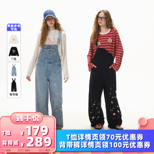 大码 所有女生 衣橱直播间 牛仔背带裤 晶咕小马印花T恤