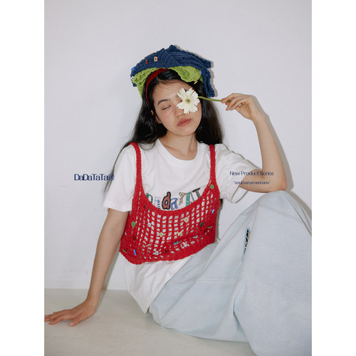 晶咕白标DADATATA【夏日田园诗】大码女装胖mm多巴胺编织吊带背心