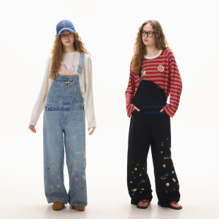 晶咕白标DADATATA小马印花T恤 刺绣牛仔背带裤