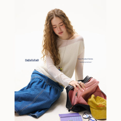 晶咕白标DADATATA2026春季新款【光影叠序】细纹长袖针织T恤