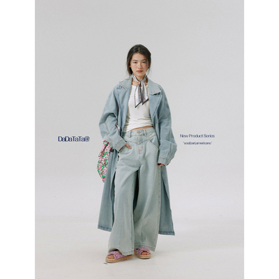 晶咕白标DADATATA高级感牛仔水洗风衣微胖mm穿搭大码宽松春季外套