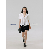 小衫 100棉刺绣绑带V领泡泡袖 女夏 午后白茶 晶咕白标DADATATA