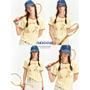 古着日记 晶咕白标DADATATA 7晚8点NEW T恤 领口撞色设计短袖