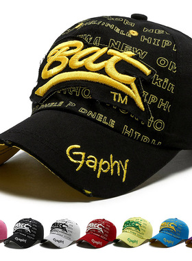 春季新款破洞棒球帽男士立体刺绣字母贴补绣遮阳帽女户外太阳帽潮