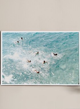 法国尼斯 治愈系蓝色调波浪泳池水花ins北欧清新装饰画 海报