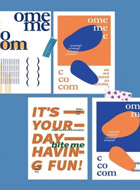 come 韩国设计款 橙蓝色复古英文撞色海报套装 网红拍照道具