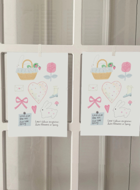 软萌兔子玫瑰少女心爆棚的氛围感装饰海报ins卧室床头墙面挂画芯