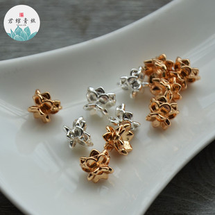 君绾青丝纯铜保色7 9MM莲花隔珠通孔手链项链散珠古风饰品配饰diy