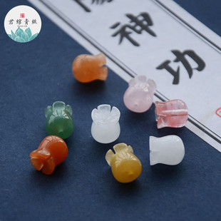 君绾青丝纯天然粉晶东陵玉手工精雕竖孔10mm铃兰花苞发簪配件diy