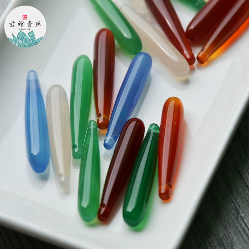 君绾青丝天然玛瑙雕刻横孔6*35MM水滴坠手工饰品配件发饰簪头diy