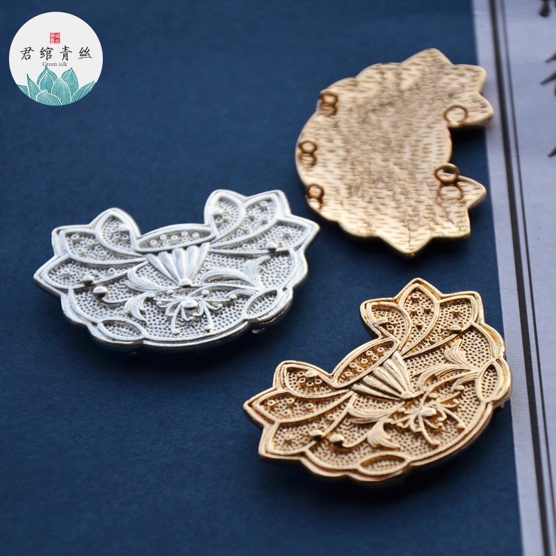 君绾青丝纯铜铸铜保色长命锁29*43MM莲花锁手工璎珞项圈diy材料配