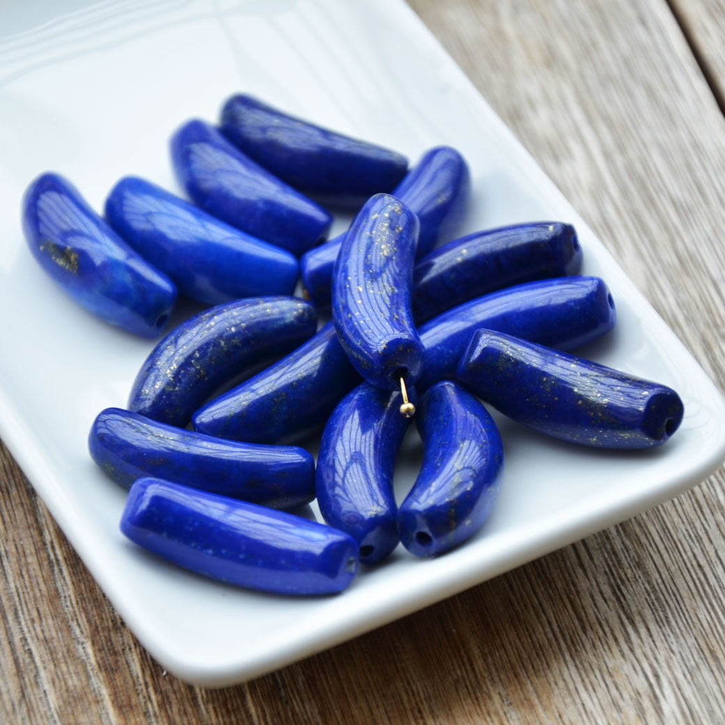 君绾青丝纯天然无优化8A级青金石弯管10*28MM通孔吊坠手工饰品DIY