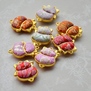 君绾青丝宋锦双面招财猫双面吊坠手工饰品包挂流苏钥匙扣配件DIY