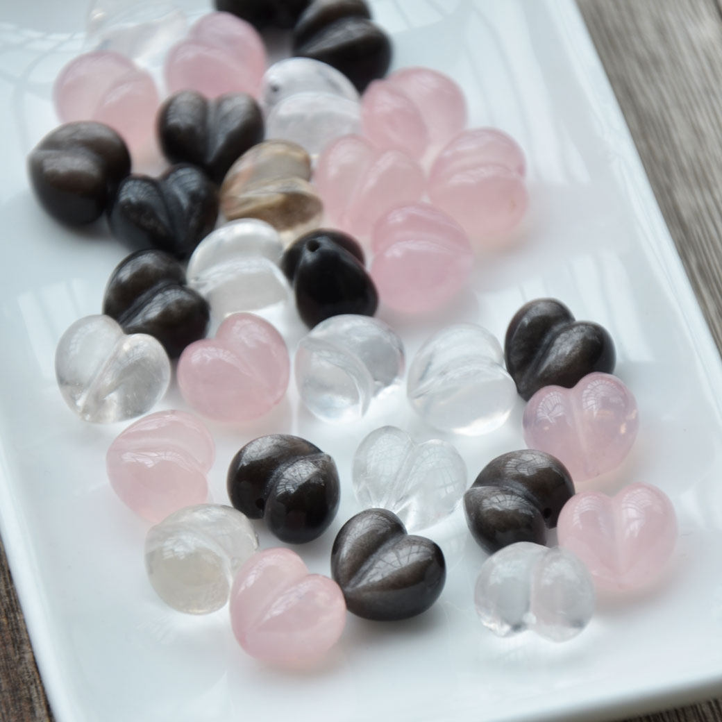 天然无优化白水晶粉晶银耀雕刻12MM屁桃通孔吊坠手工饰品配件DIY