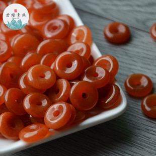 君绾青丝纯天然无优化红东陵雕刻平安扣15MM扣子手工饰品配件diy