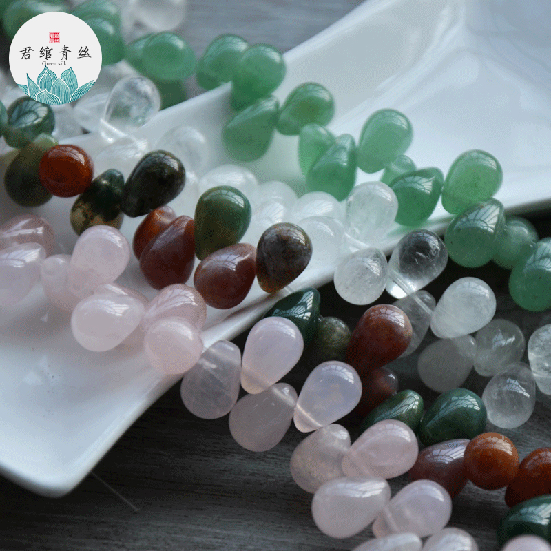 君绾青丝天然无优化横孔水滴粉晶东陵玉手工雕刻多肉叶玉簪花材料