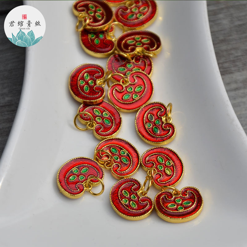 君绾青丝纯铜镀金双面苹果吊坠手工烧蓝配件手链项链隔珠材料diy,饰品/流行首饰/时尚饰品新,其他DIY饰品配件,淘宝优惠券,粉丝福利购,淘宝优惠卷