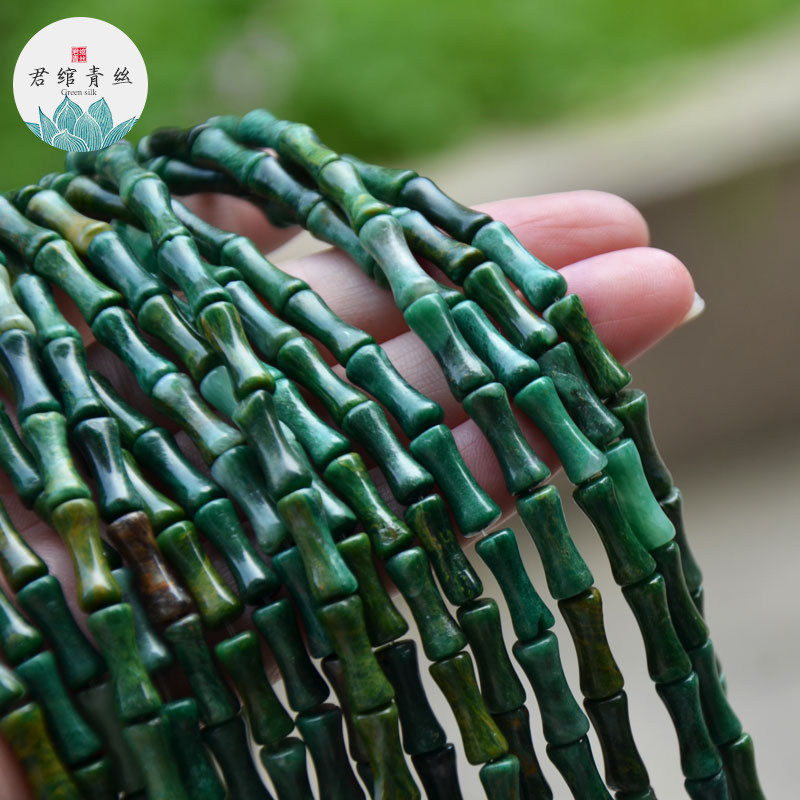 君绾青丝纯天然绿云母吊坠手工雕刻竹节坠串珠手链隔珠散珠半成品